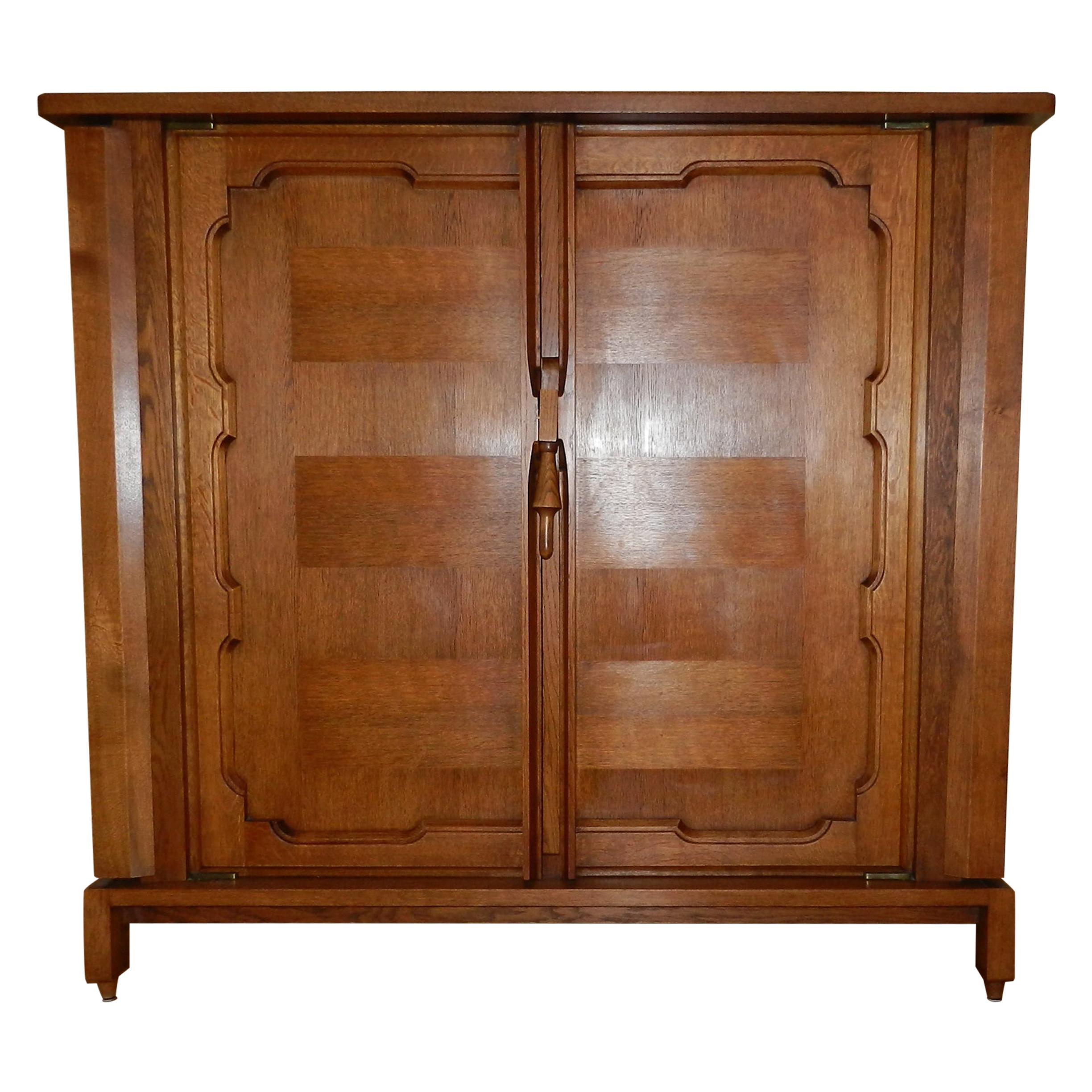 Guillerme et Chambron, Waxed Oak and Veneer Oak Cabinet, "Bouvine" For Sale