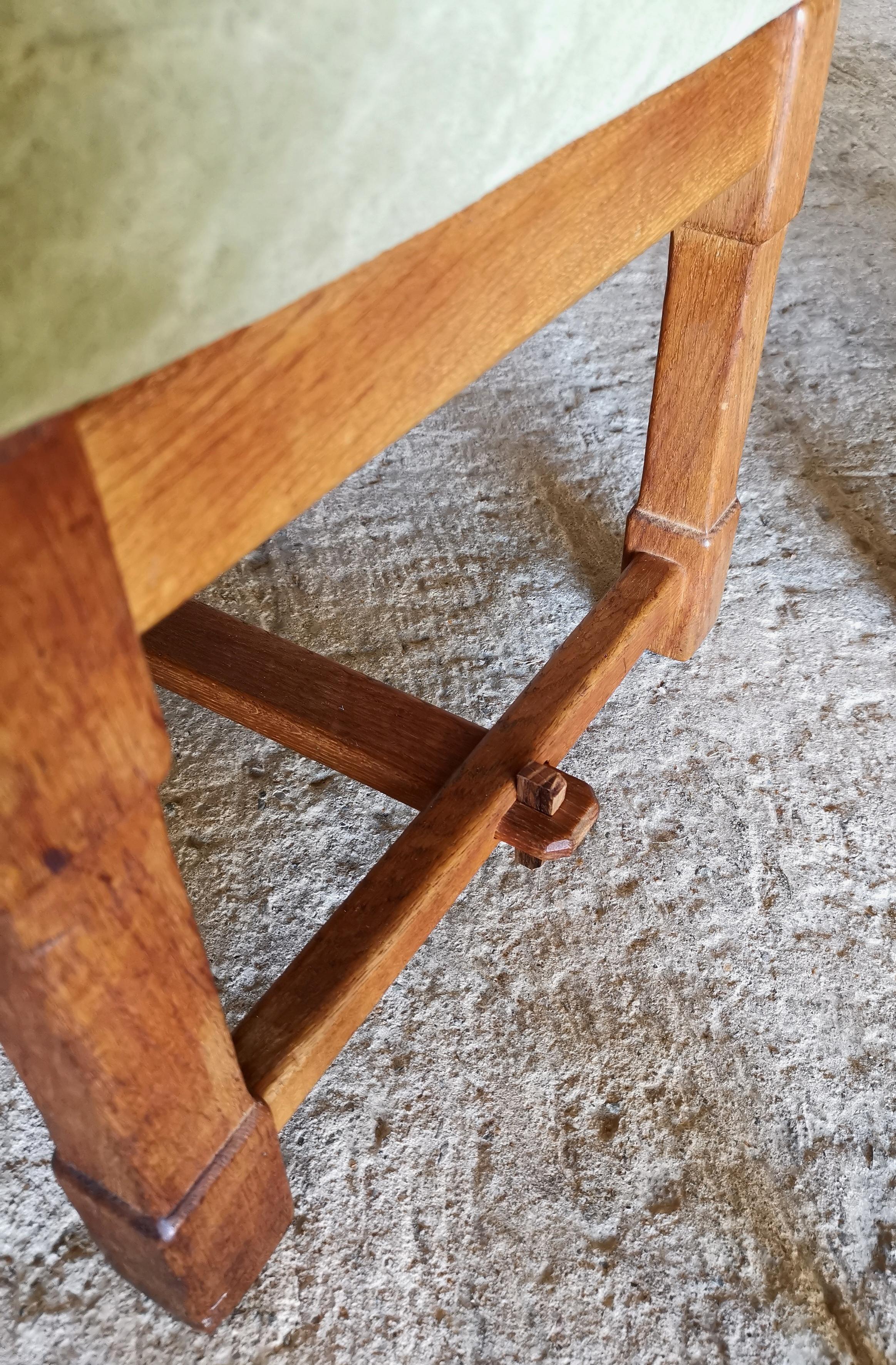 Guillerme et Chambron Wingback Chair  & Stool, Solid Oak & Velvet, France 1960s For Sale 3