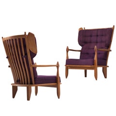 Guillerme et Chambron Wingback Lounge Chairs in Oak