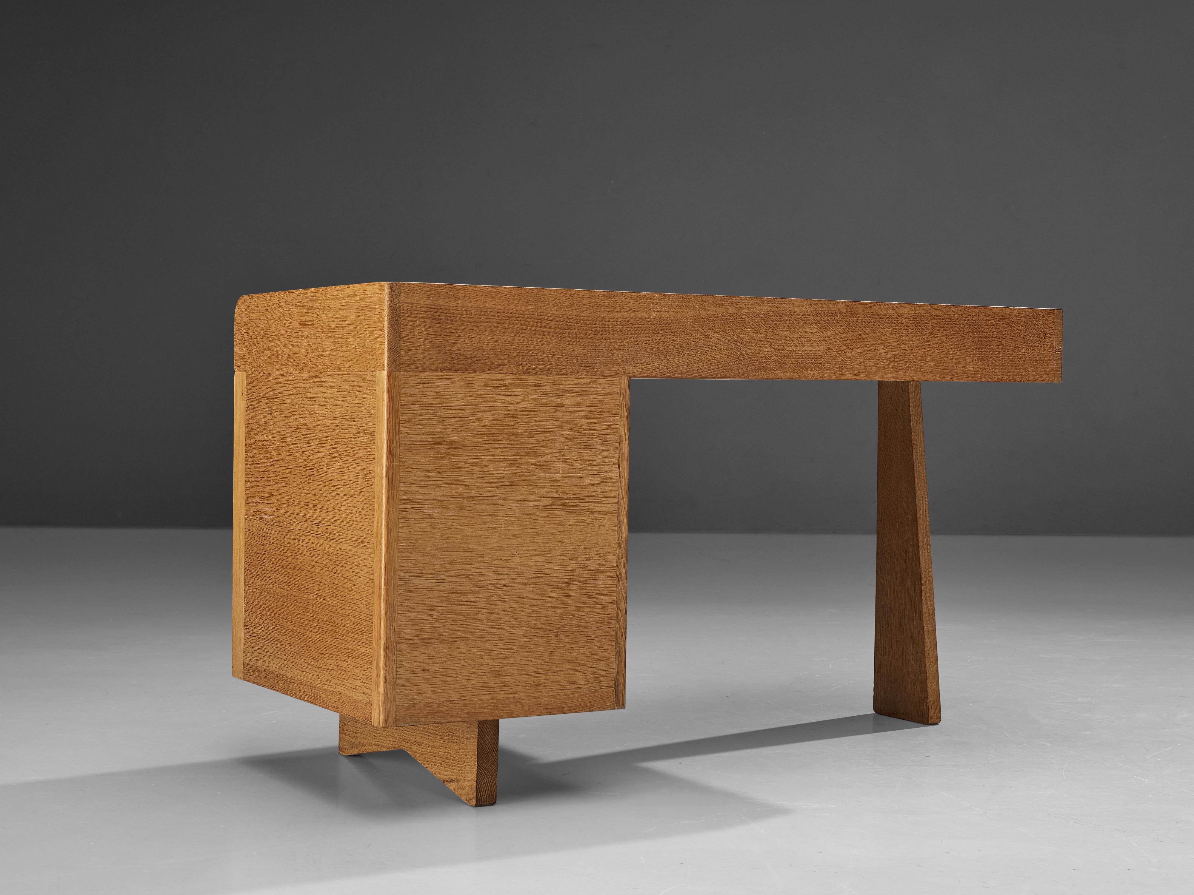 Guillerme et Chambron Writing Desk in Solid Oak and Leather 6