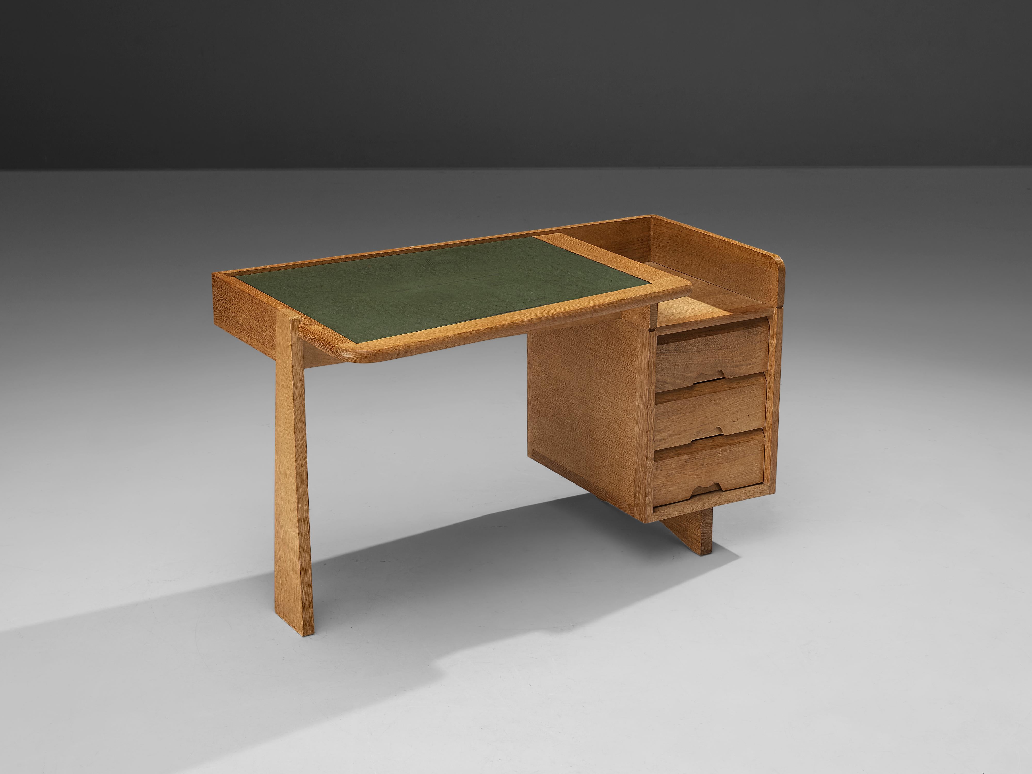 Guillerme et Chambron Writing Desk in Solid Oak and Leather 3