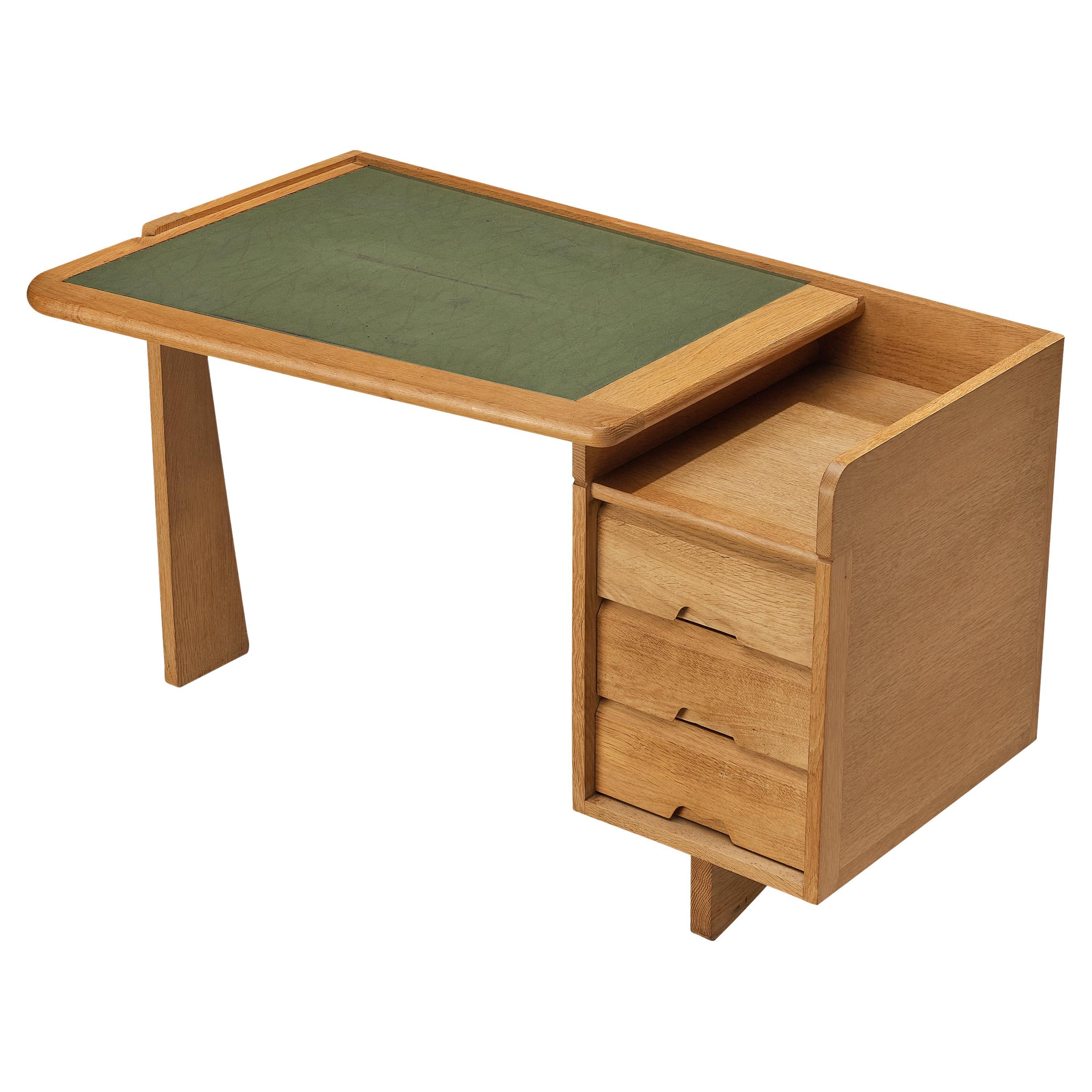 Guillerme et Chambron Writing Desk in Solid Oak and Leather