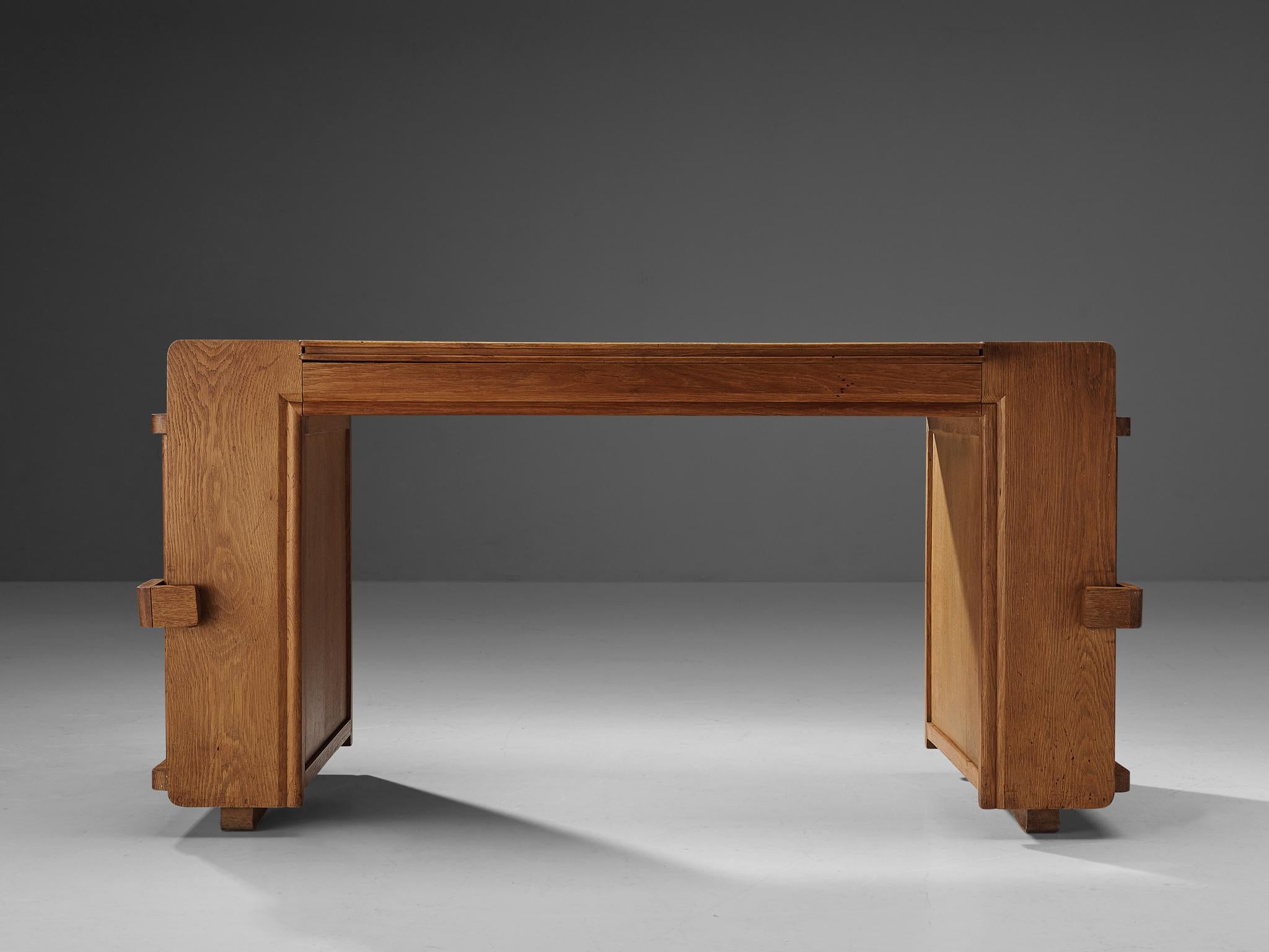 Mid-Century Modern Guillerme & Chambron Writing Desk in Solid Oak