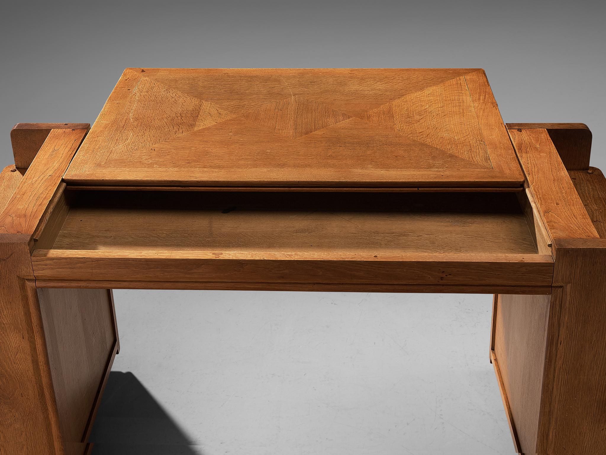Guillerme & Chambron Writing Desk in Solid Oak In Good Condition In Waalwijk, NL
