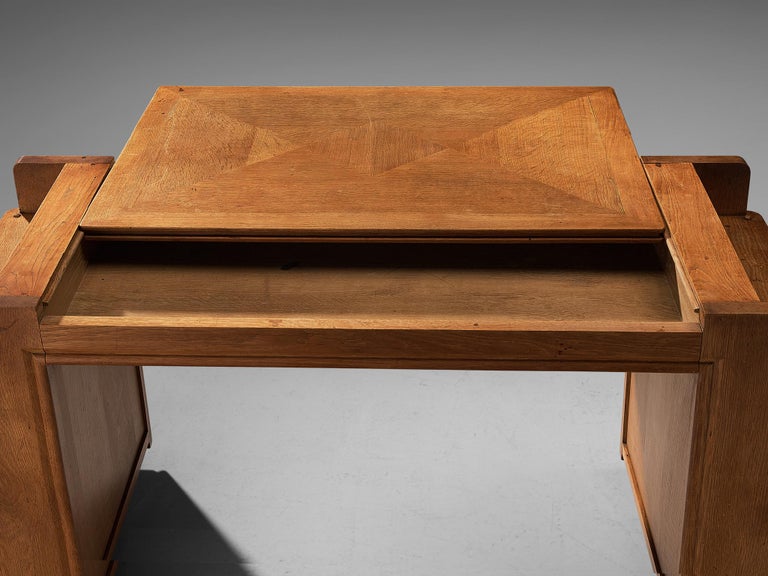 Guillerme et Chambron Writing Desk in Solid Oak In Good Condition For Sale In Waalwijk, NL