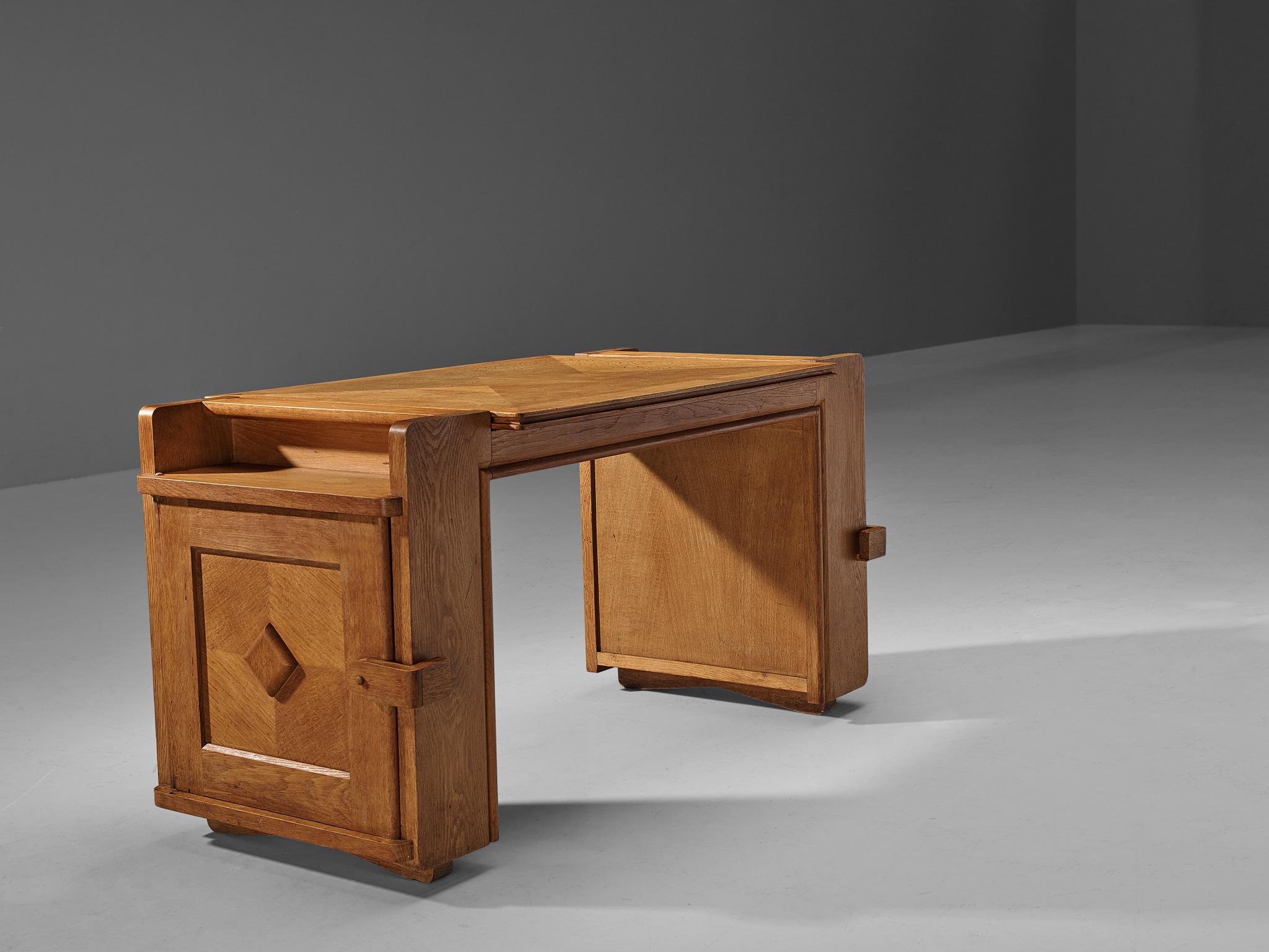 Mid-20th Century Guillerme & Chambron Writing Desk in Solid Oak