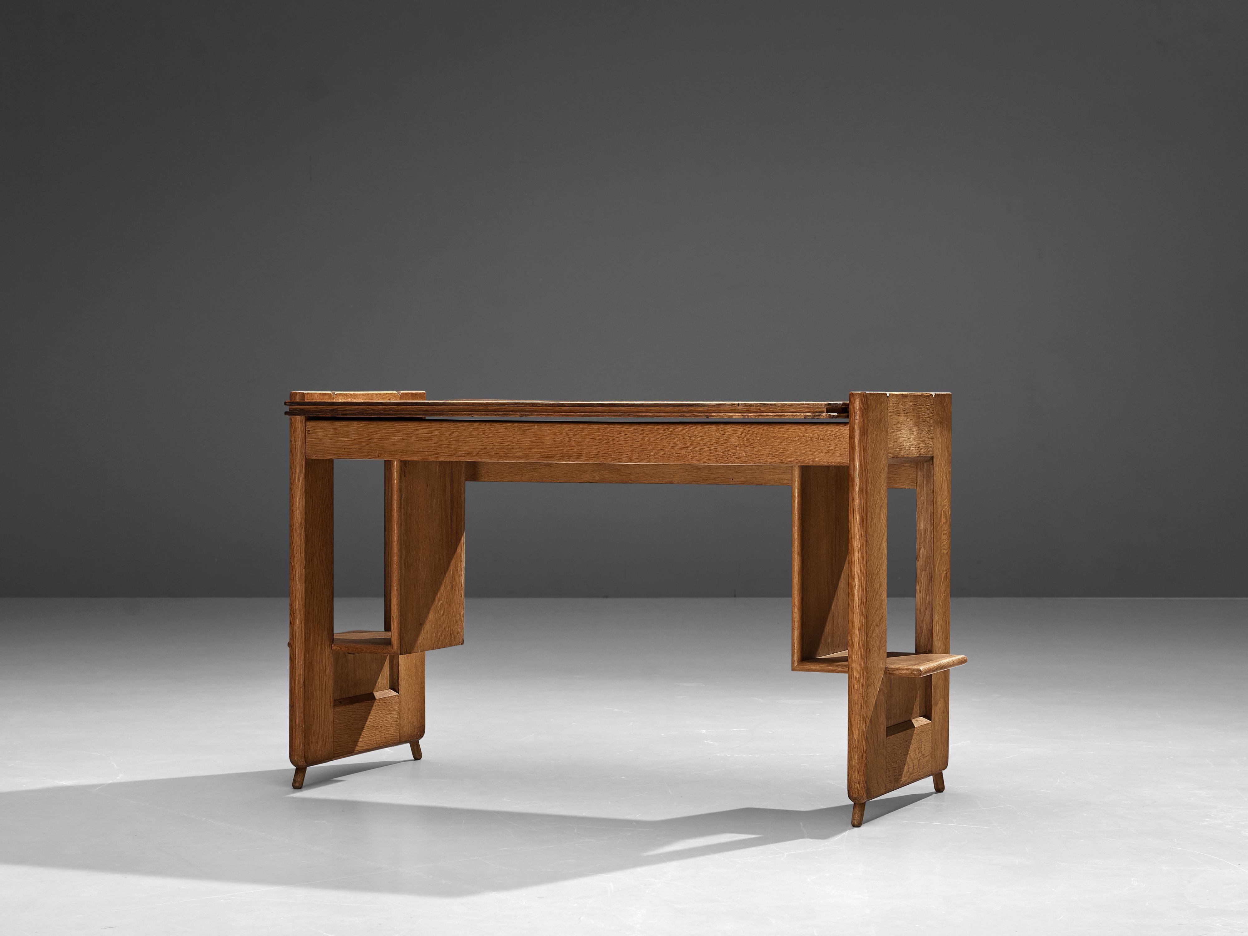 French Guillerme et Chambron Writing Desk with Hidden Storage in Solid Oak