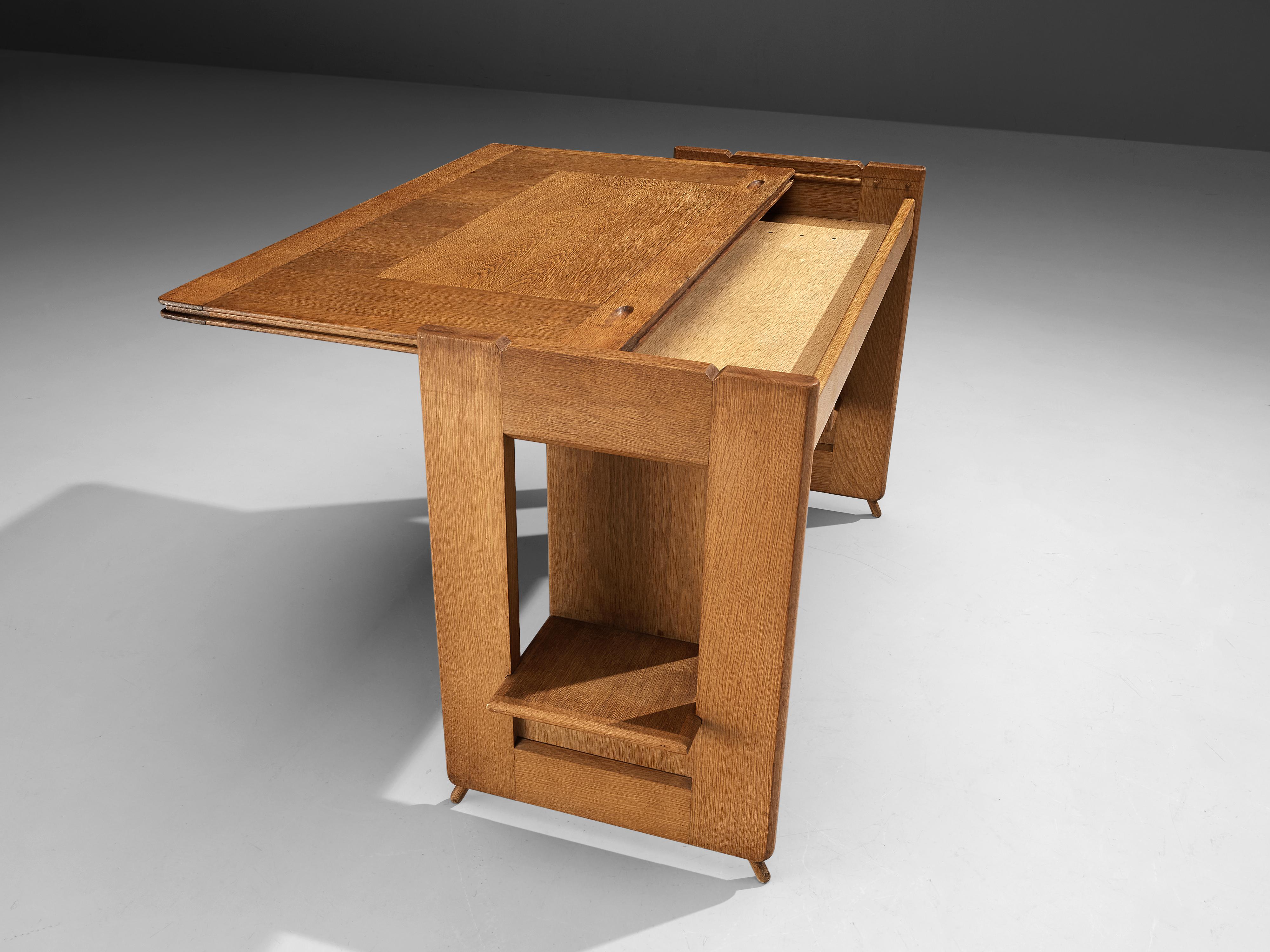 Guillerme et Chambron Writing Desk with Hidden Storage in Solid Oak In Good Condition In Waalwijk, NL