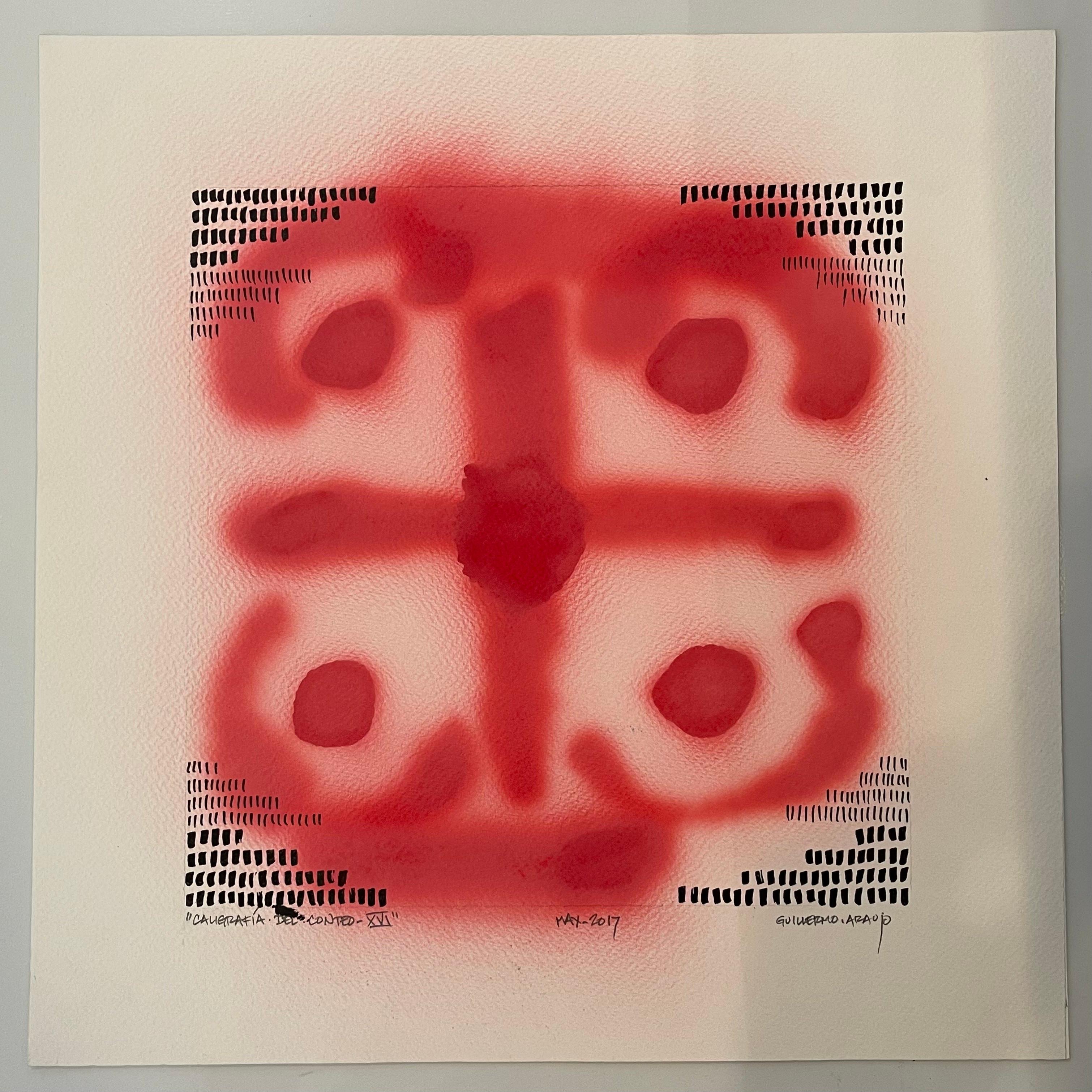 Abstract Painting di Guillermo Araujo - Caligrafia del Conteo XVI: Acrilico contemporaneo e inchiostro cinese su carta