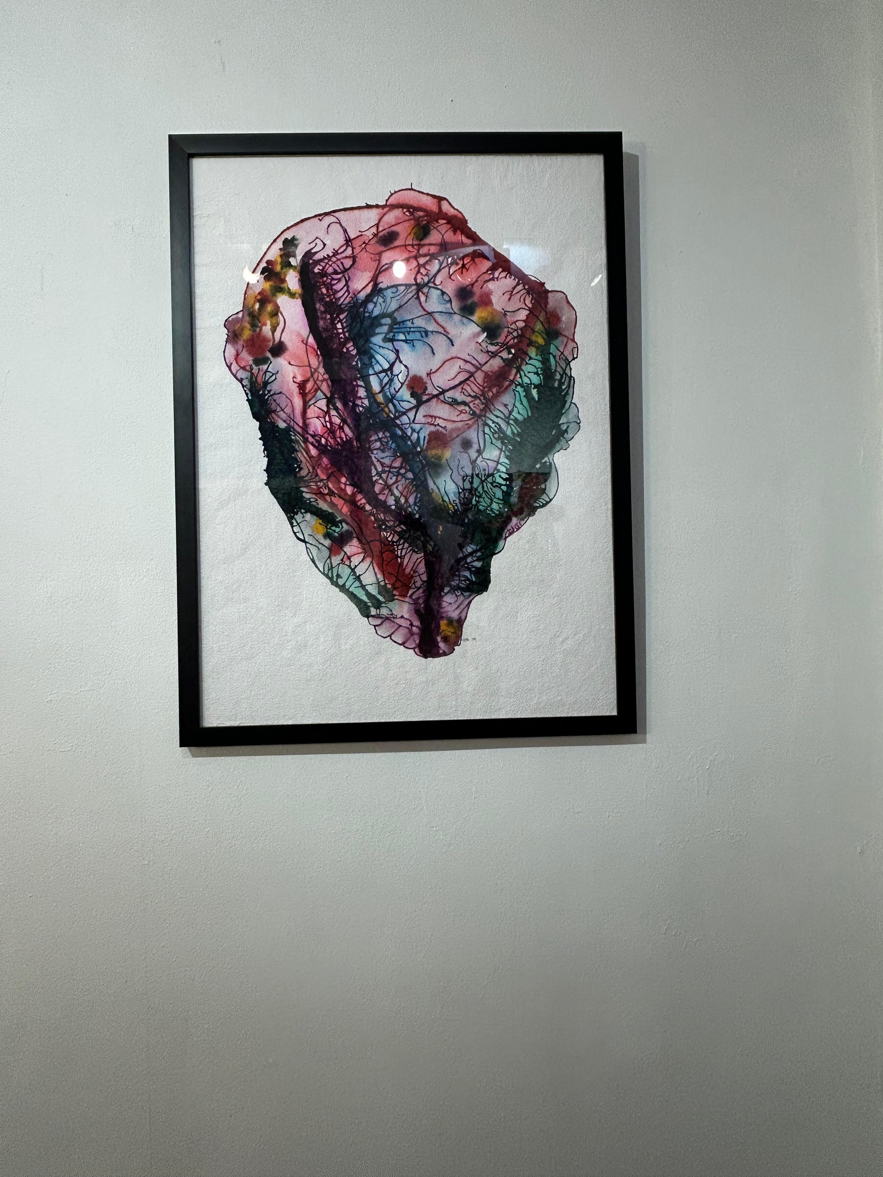 Dipinto ad acquerello incorniciato su carta indiana fatta a mano: A.I.C. - Painting Astrattismo geometrico di Guillermo Bublik
