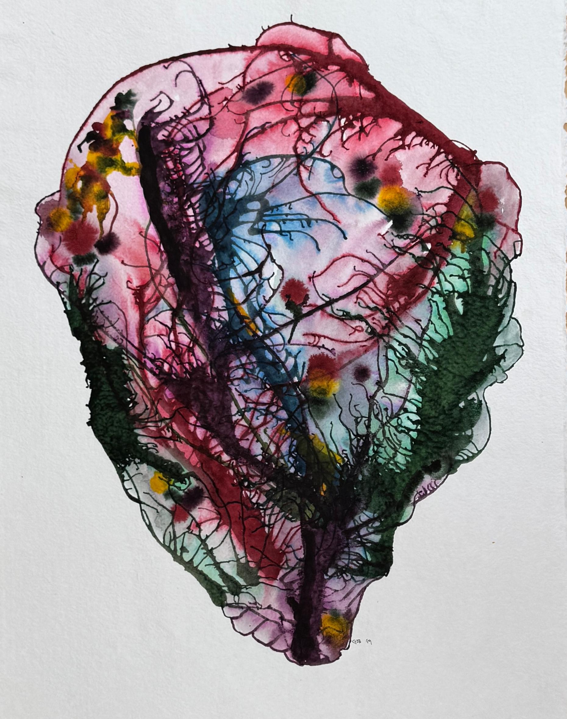 Gerahmtes Aquarellgemälde auf handgeschöpftem indischem Papier: Schwarzvogel C
