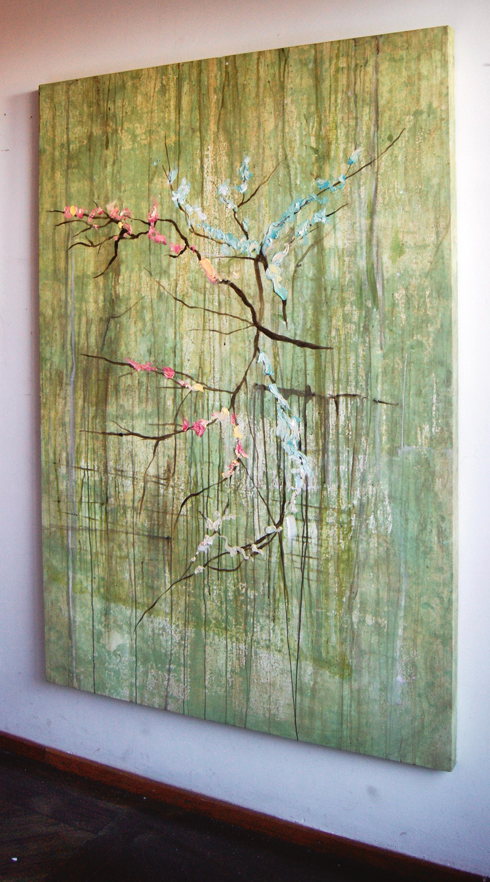 “Almendro en Flor”, Canvas - Brown Abstract Painting by Guillermo Conte