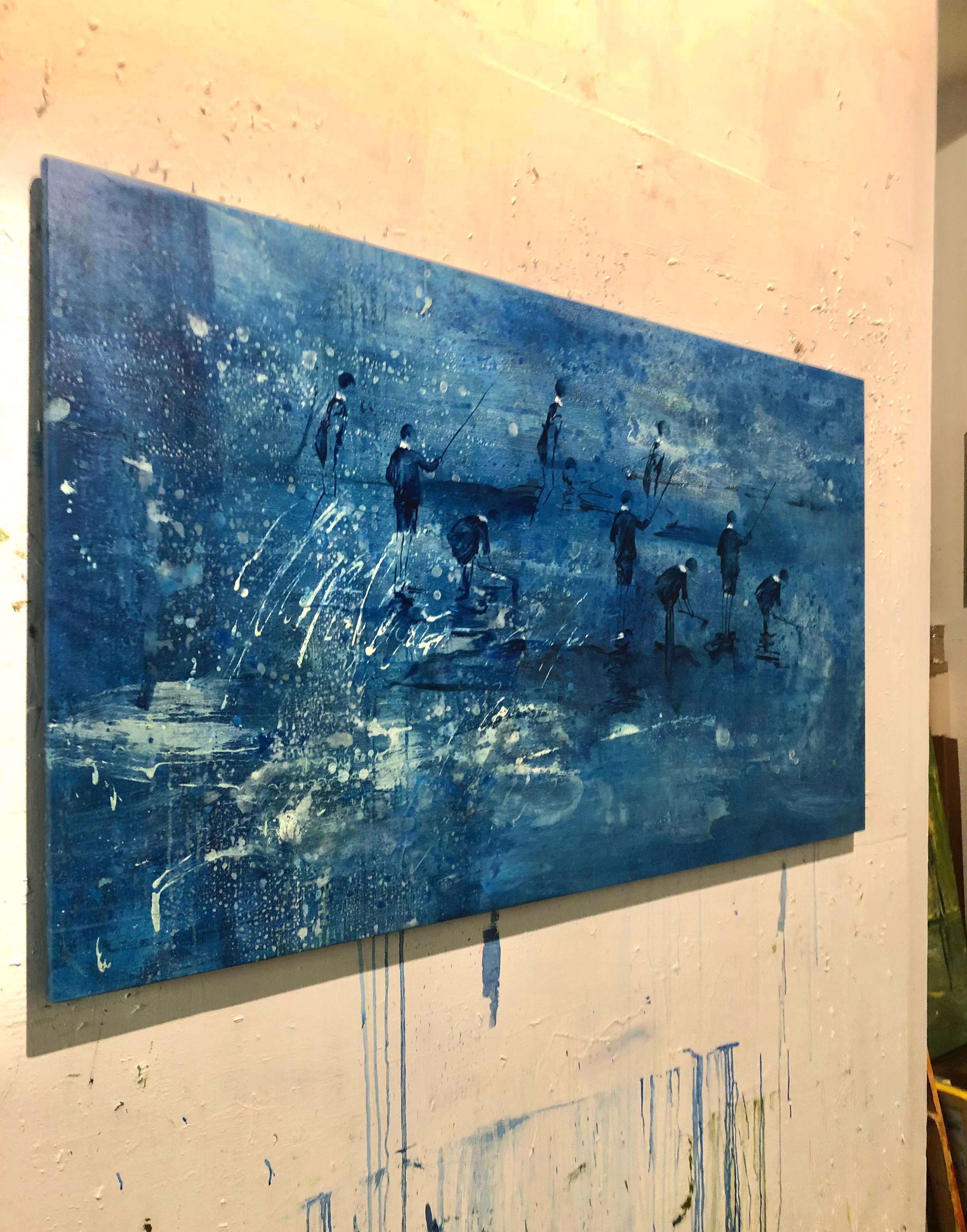 Niños en Azul - Painting by Guillermo Conte