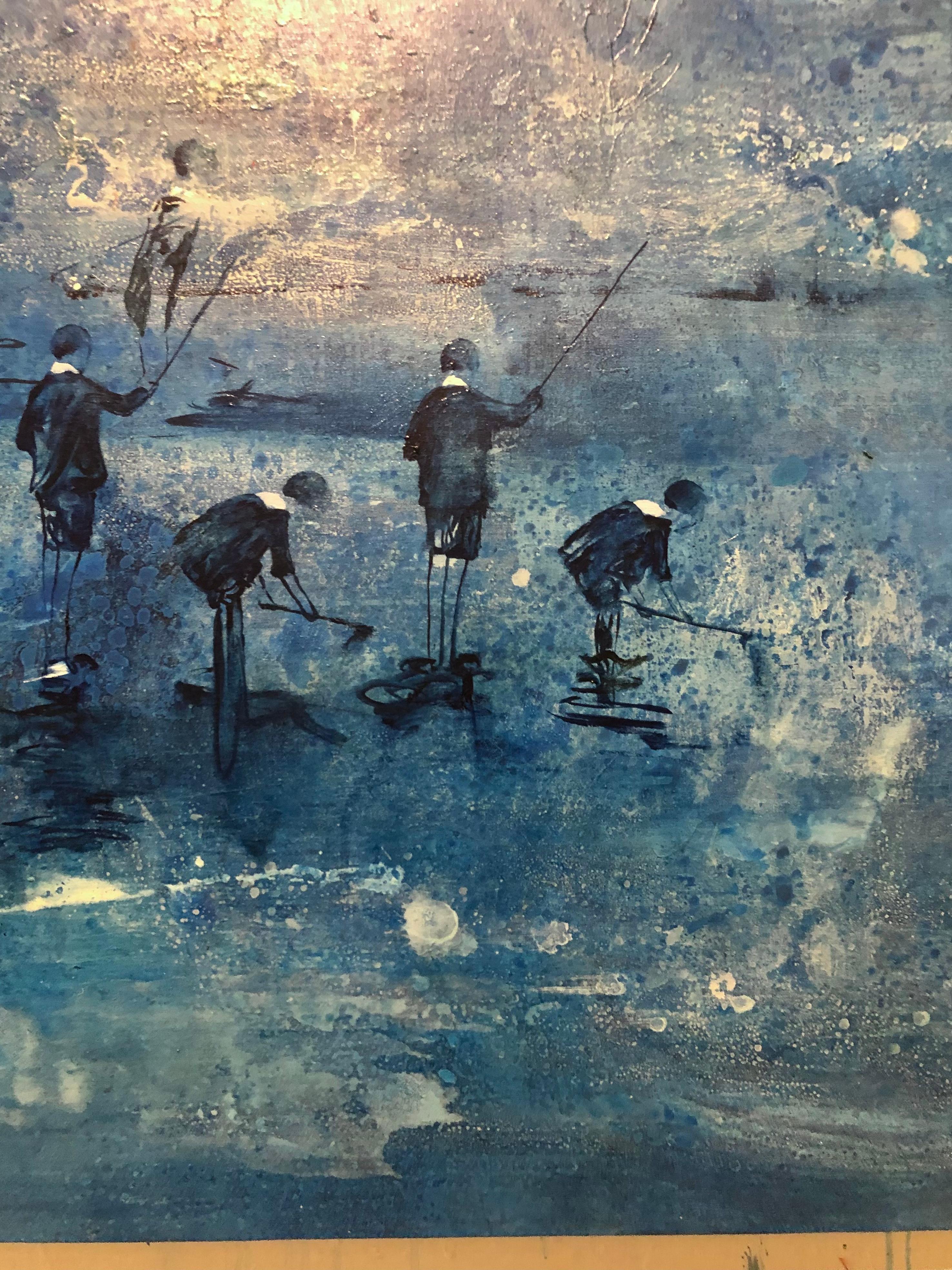 Niños en Azul - Contemporary Painting by Guillermo Conte