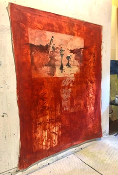 “Niños Pescando” 2020, Canvas, Oil Paint, Collage, Abstract Contemporary