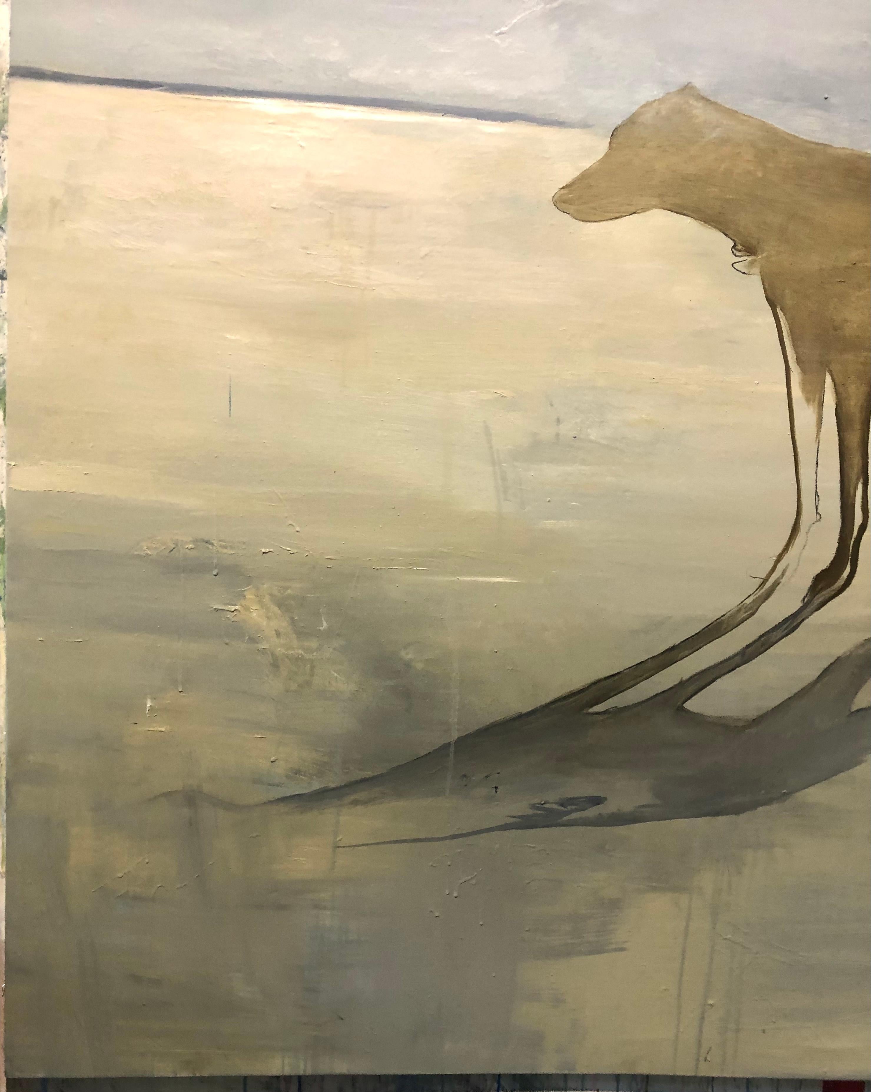 Perro en Playa Grande, Canvas, Oil paint - Brown Landscape Painting by Guillermo Conte