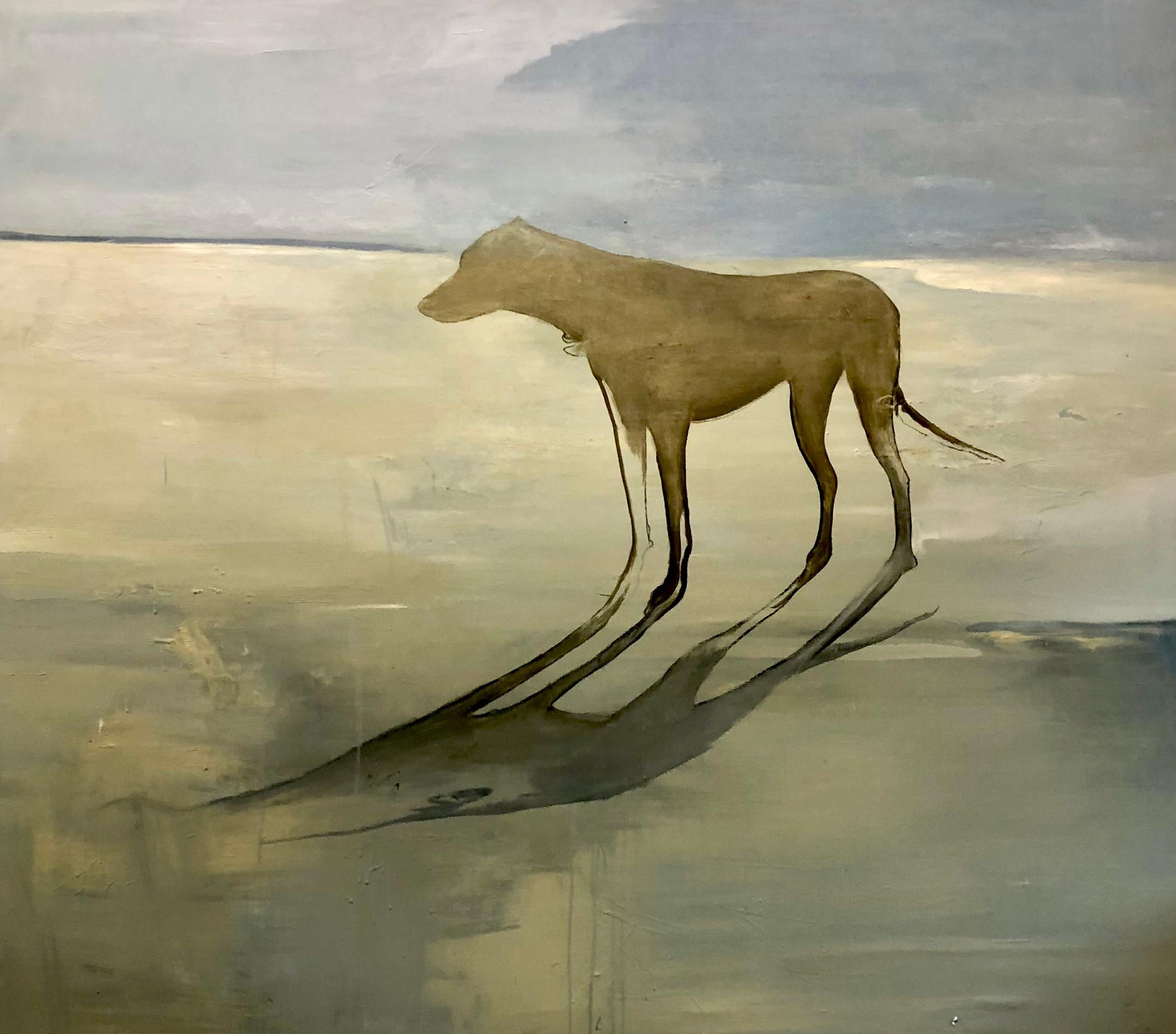 Guillermo Conte Landscape Painting - Perro en Playa Grande, Canvas, Oil paint