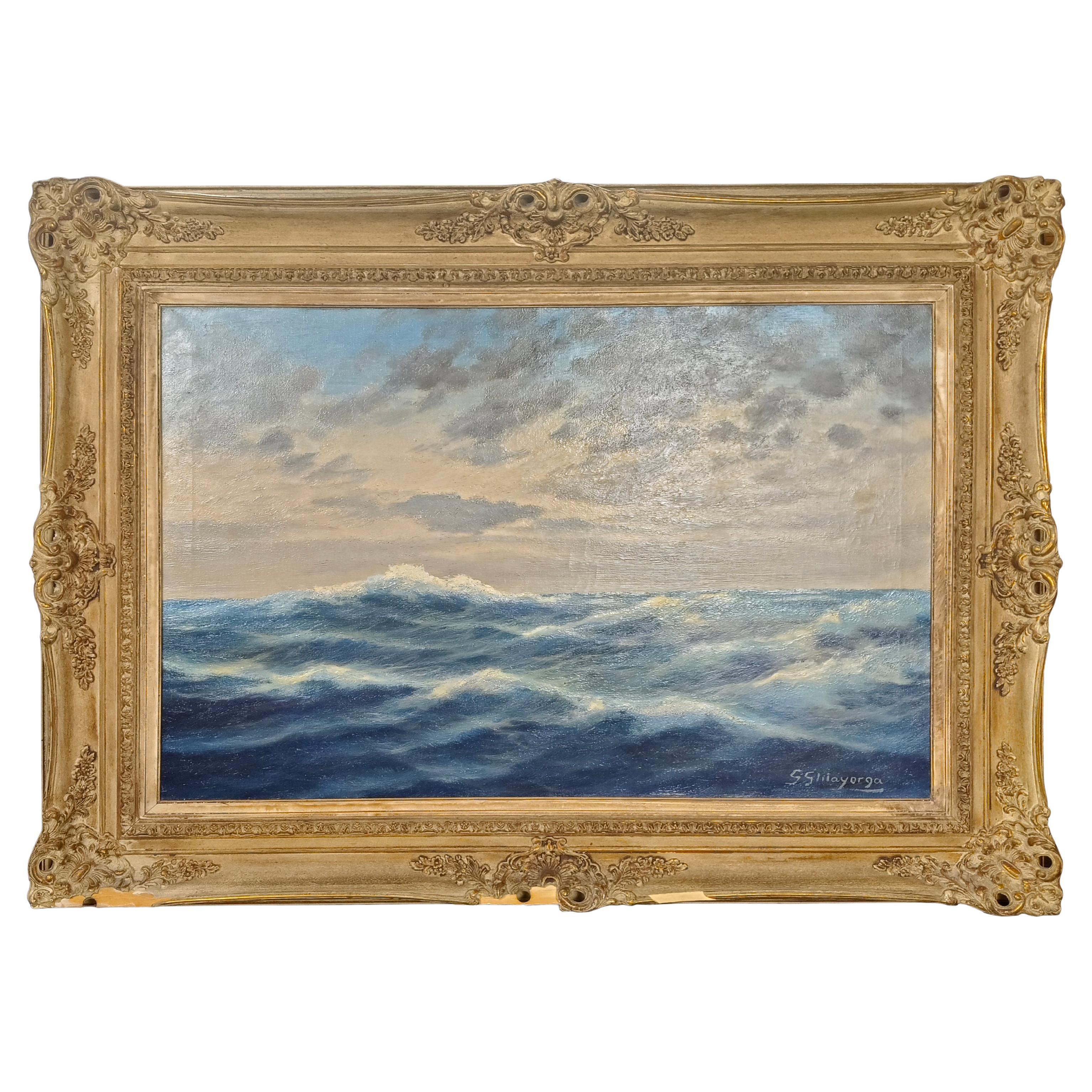Guillermo Gómez Mayorga Marina on Canvas Painting For Sale