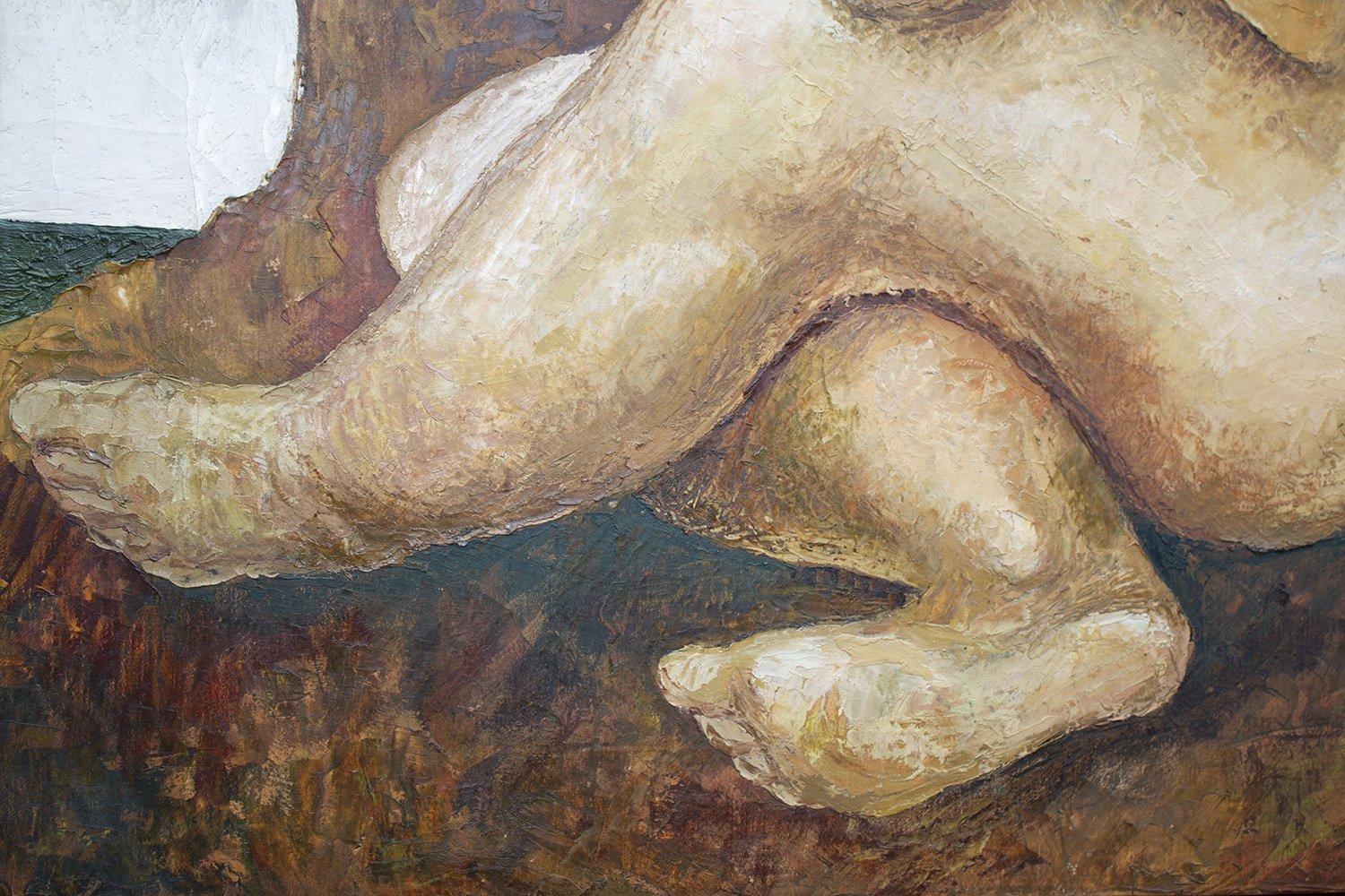 Sentada Desnuda, Pintura Surrealista de una Mujer Desnuda Sentada, Artista Mexicana en venta 2