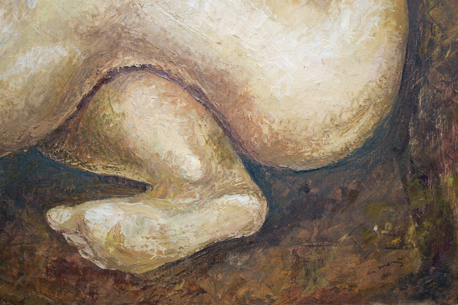 Sentada Desnuda, Pintura Surrealista de una Mujer Desnuda Sentada, Artista Mexicana en venta 3