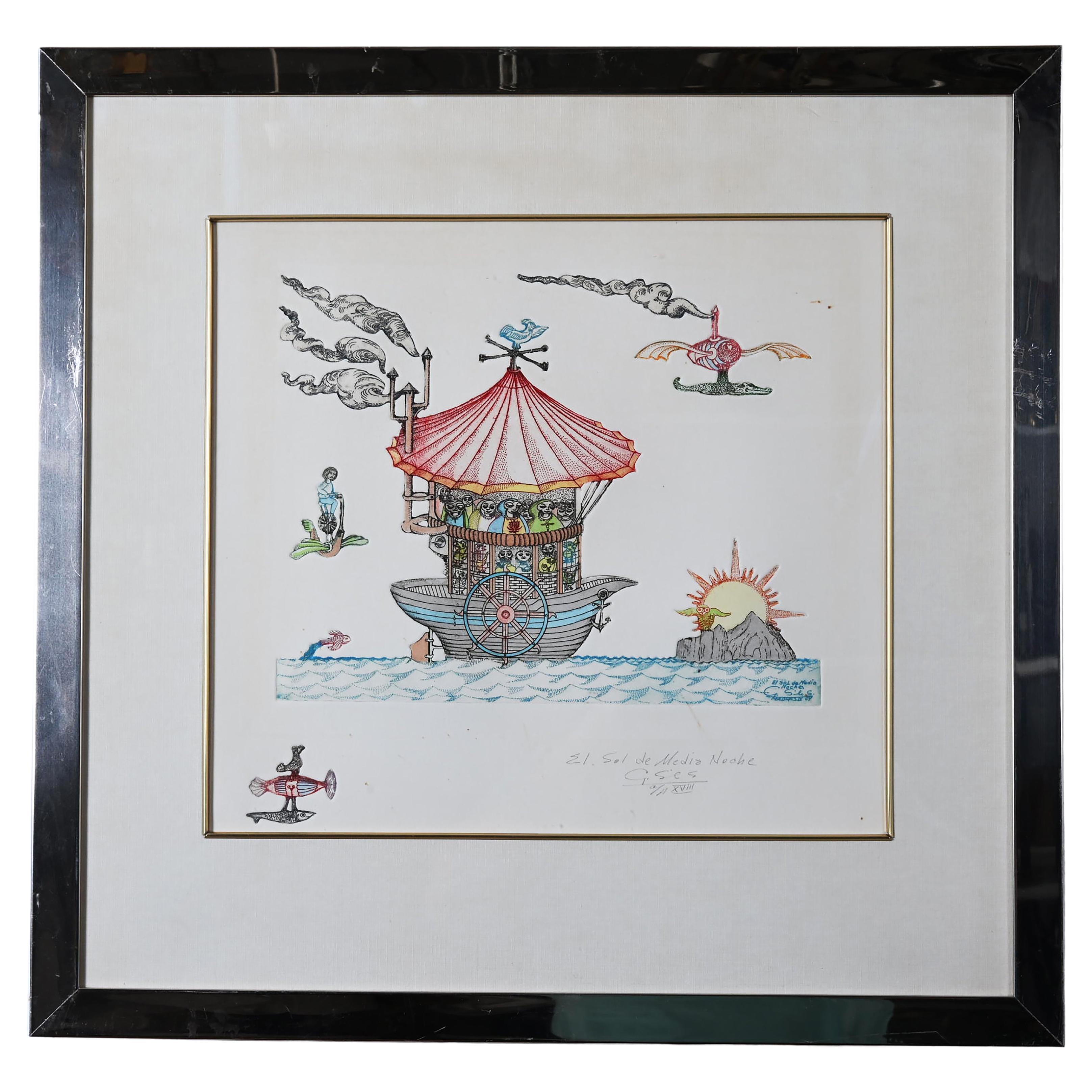 Guillermo Silva Santamaria Etching "El Sol De Media Noche"