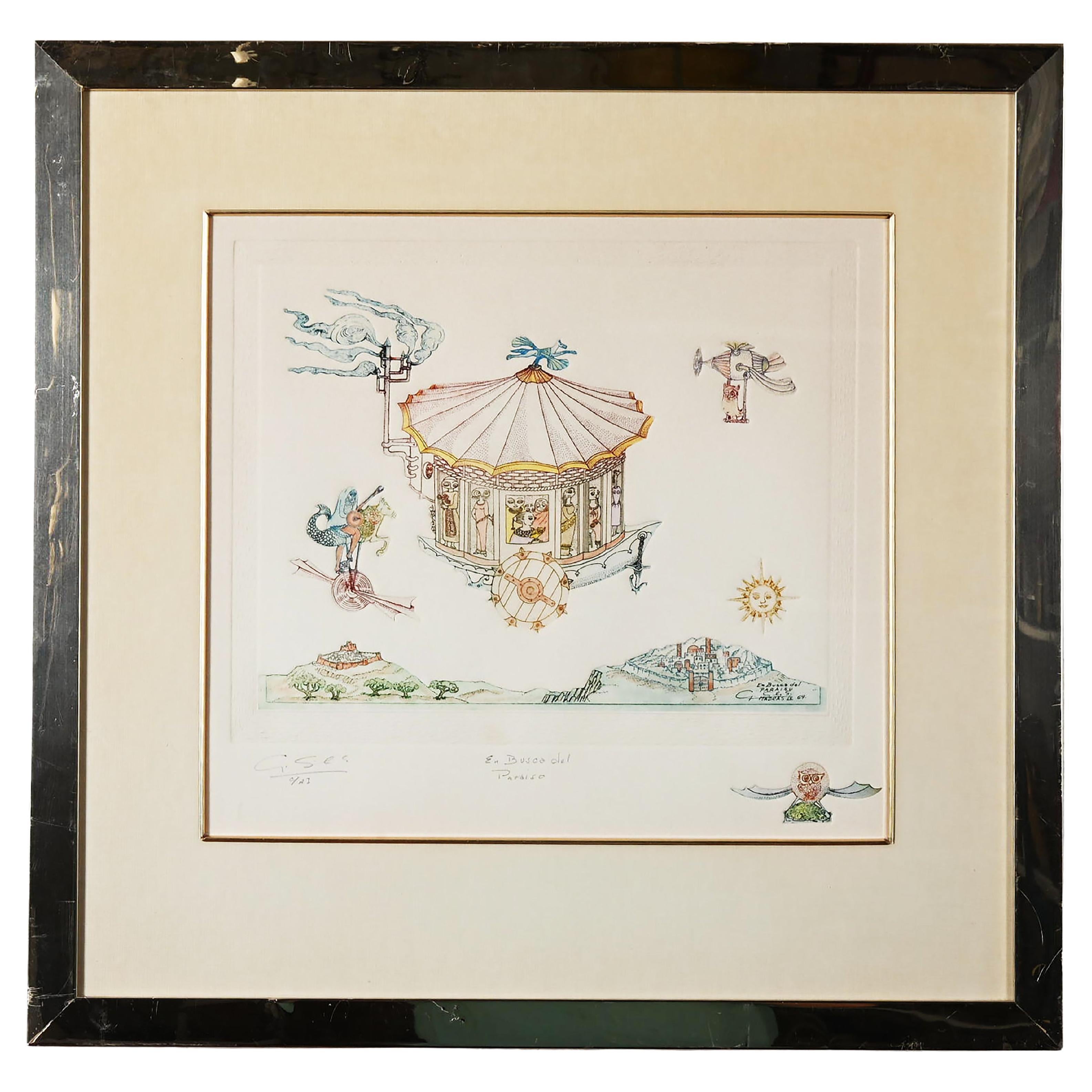 Guillermo Silva Santamaria Etching "En Busca del Paraiso"