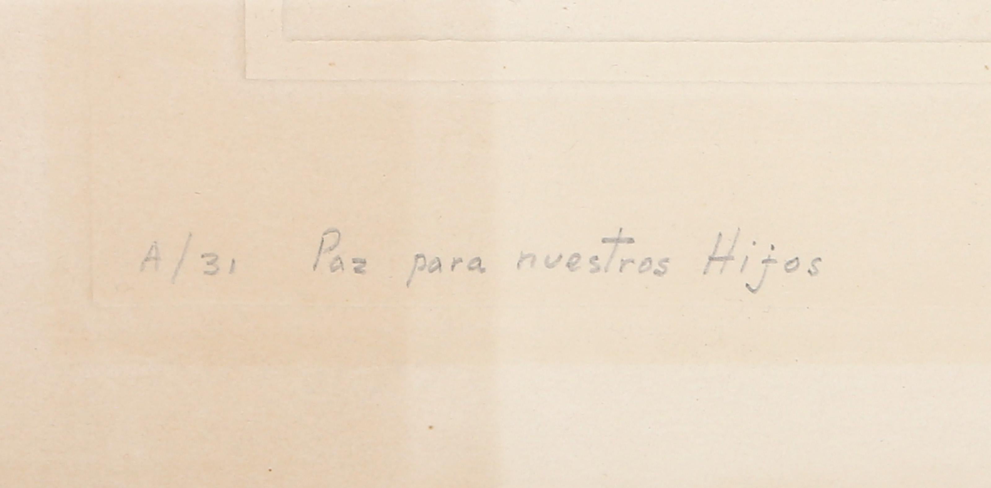 Paz para nuestros Hijos, Surrealist Etching by Guillermo Silva Santamaria For Sale 4