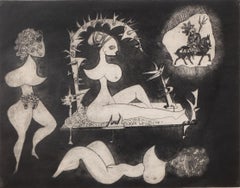 Guillermo Silva Santamaria Signed G. Sez 1963 Block Print "Cama De Castidad"