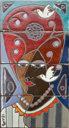 Woman of Nature and Serenity Original Ceramic Tile Sculpture