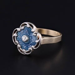 Guilloche Enamel and Diamond Ring of Platinum and 14k Gold