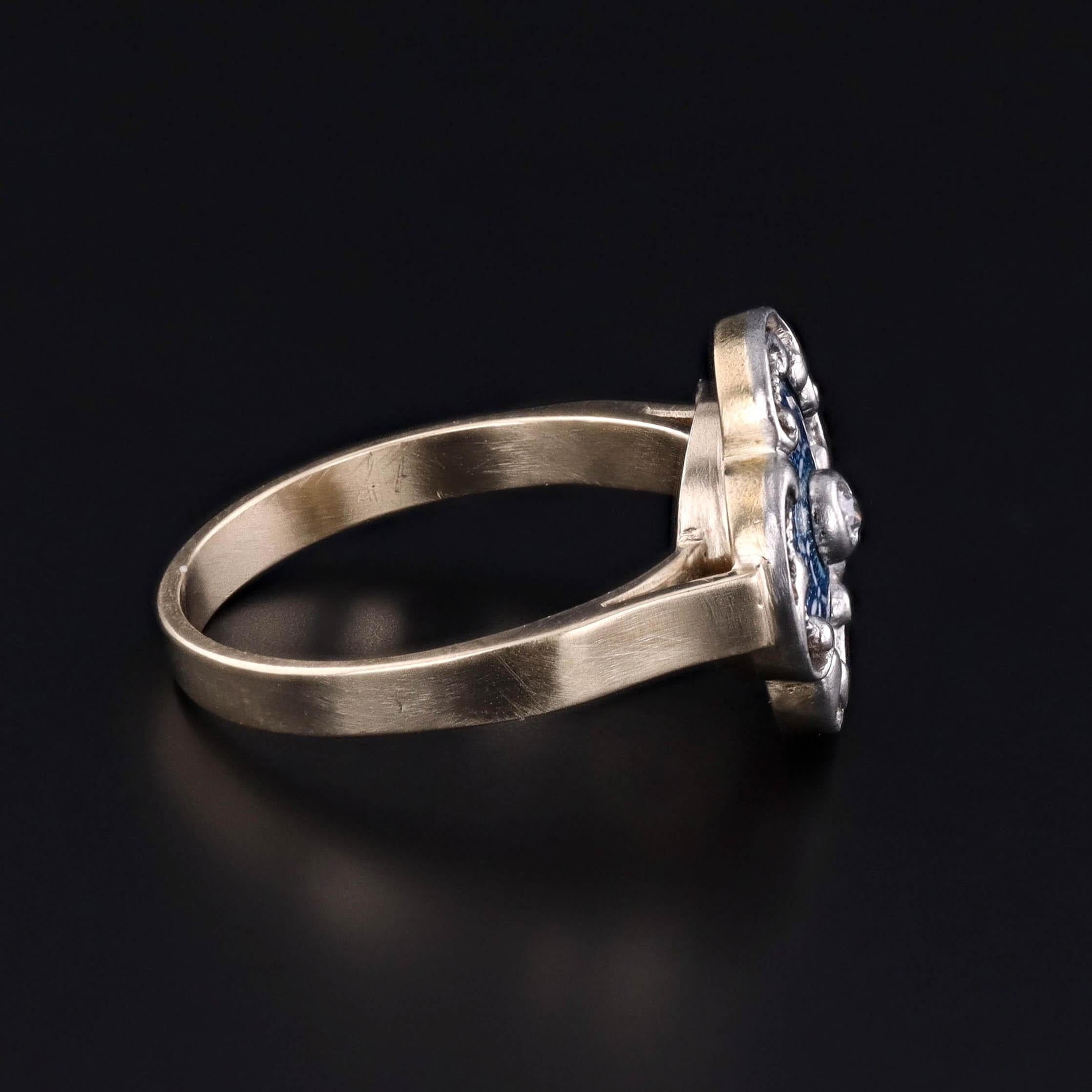 Anillo de esmalte guilloché y diamantes de platino y oro de 14k en Bueno estado para la venta en Lewisburg, PA