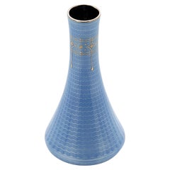 Guilloche Enameled Silver Bud Vase in Blue Translucent Enamel