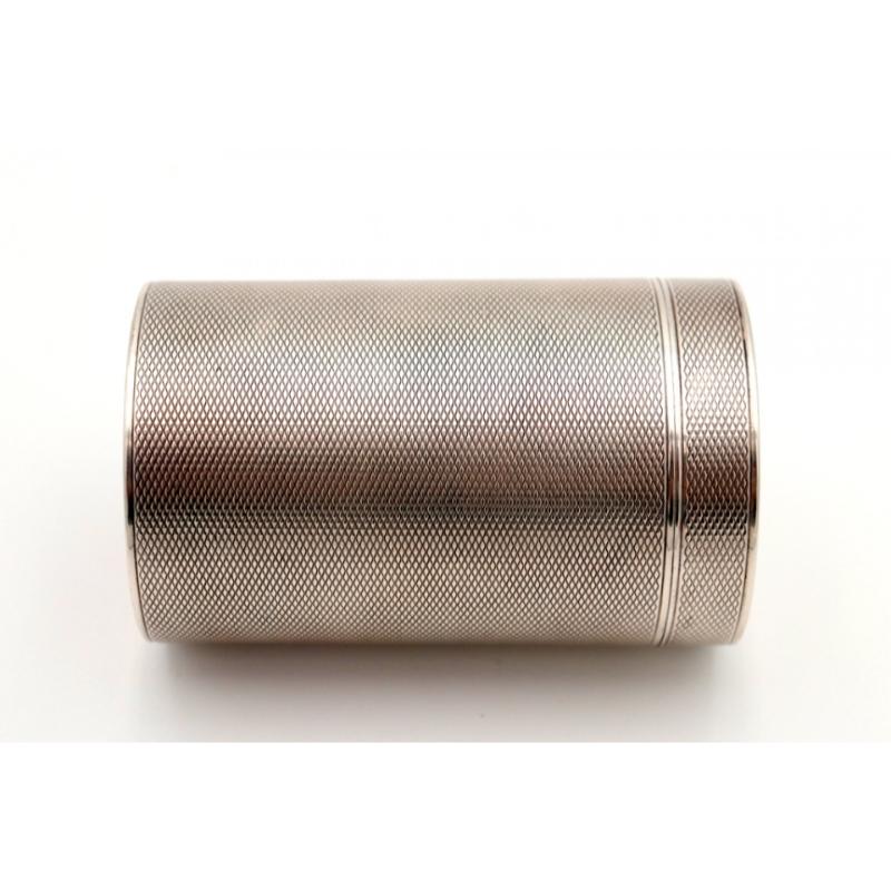 Silver Guilloche silver box in cylindrical shape For Sale