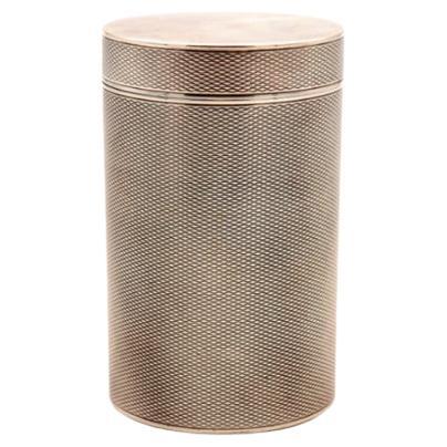 Guilloche silver box in cylindrical shape
