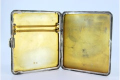 Guilloche silver case with engravings, beveled corners and hinged lid