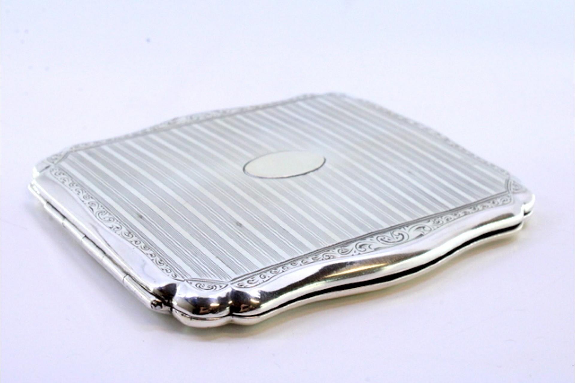 20th Century Guilloche silver case with floral bands around monogram For Sale