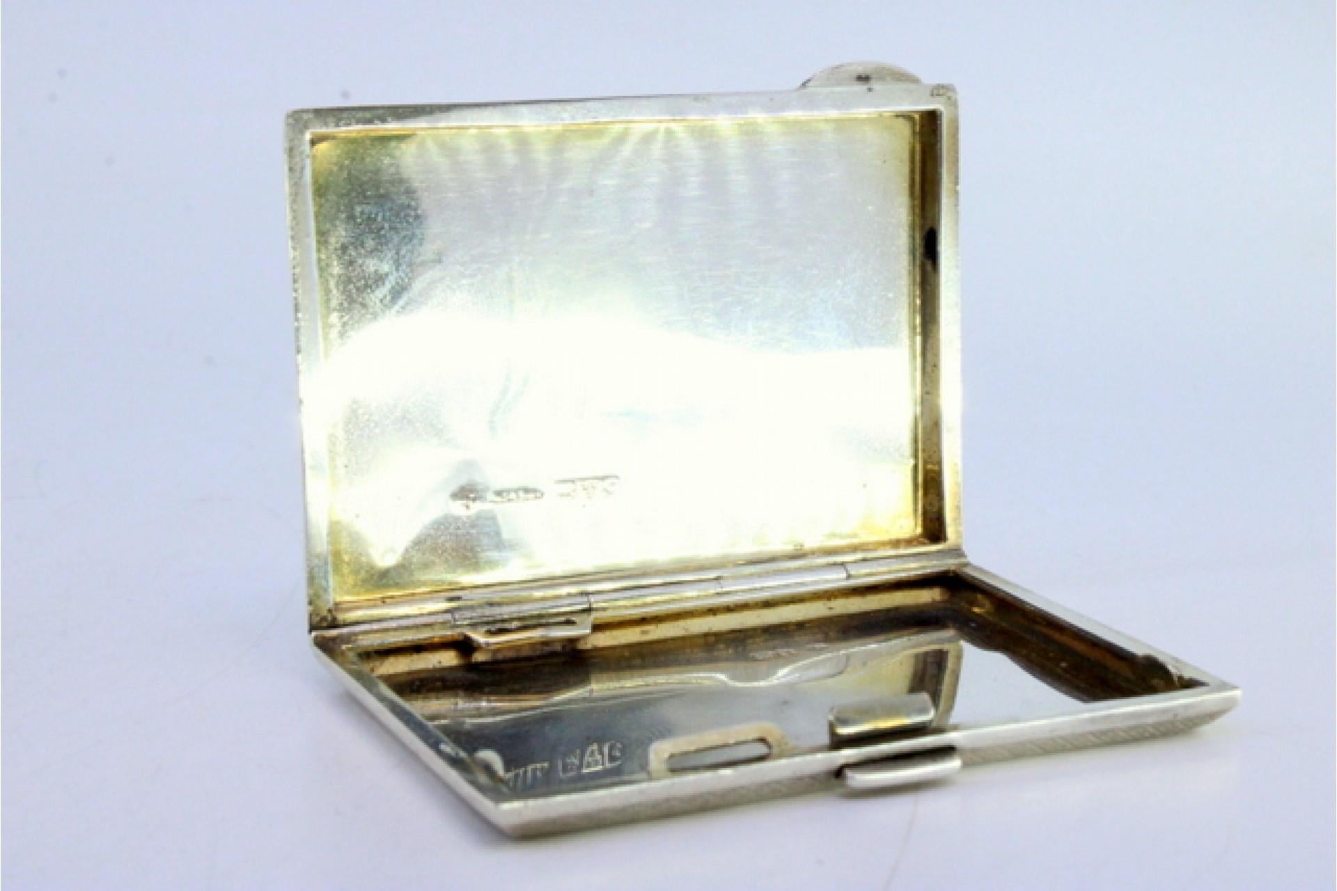 20th Century Guilloche silver case with spring closure, monogram plate and hinged lid For Sale