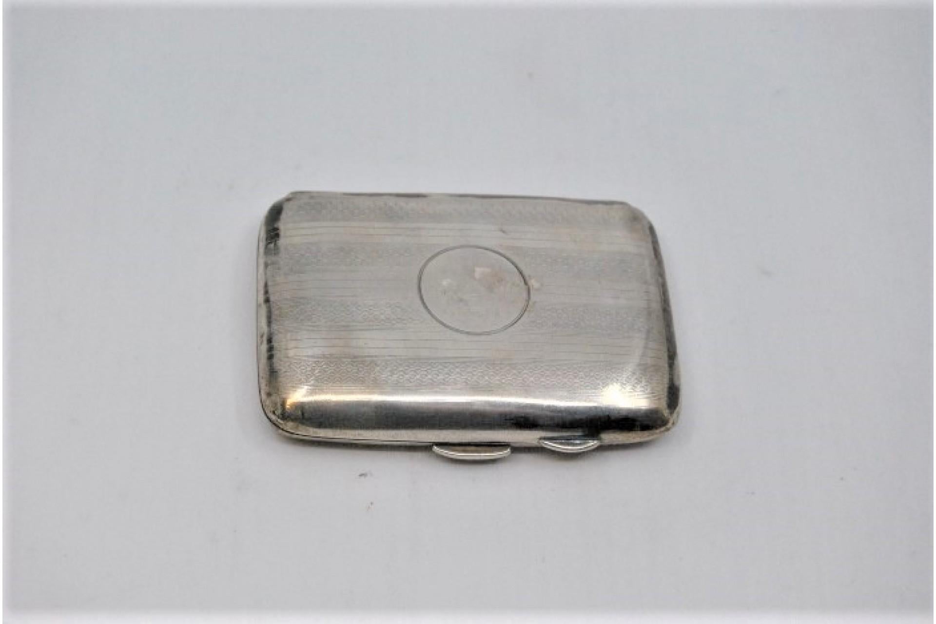 European Guilloche silver case with top bands around monogram and hinged lid For Sale