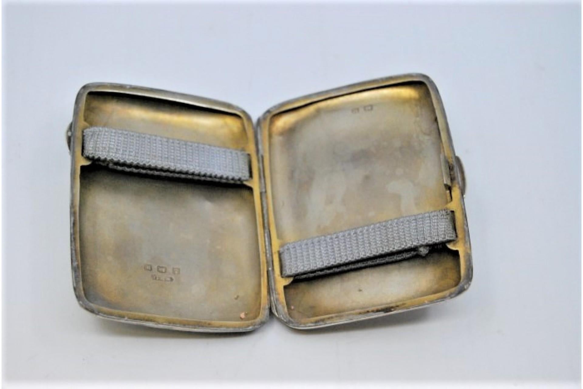 20th Century Guilloche silver case with top bands around monogram and hinged lid For Sale