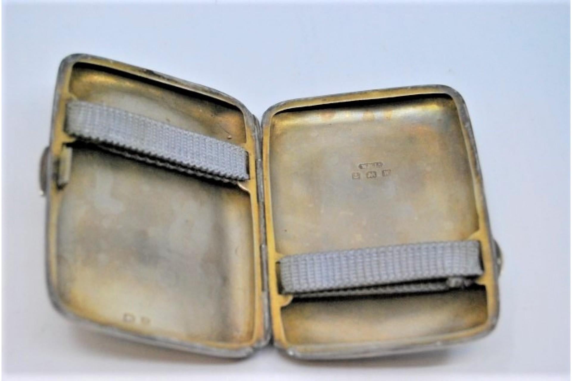 Silver Guilloche silver case with top bands around monogram and hinged lid For Sale