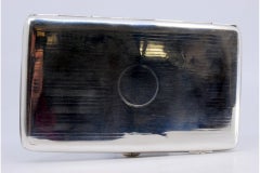 Guilloche silver cigarette case on both sides w/ a monogram card & a hinged lid