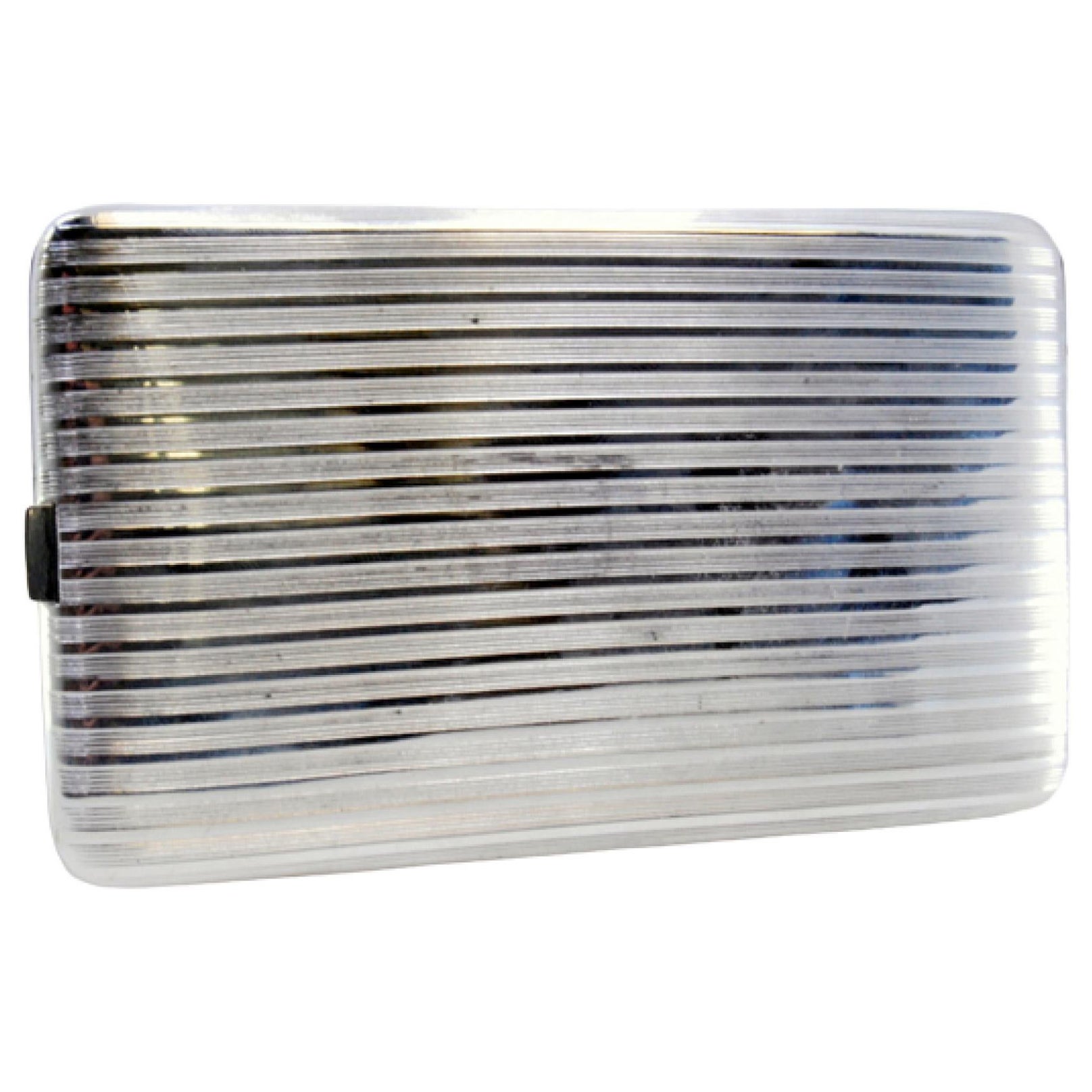 Guilloche silver cigarette case with bands along the length and hinged lid