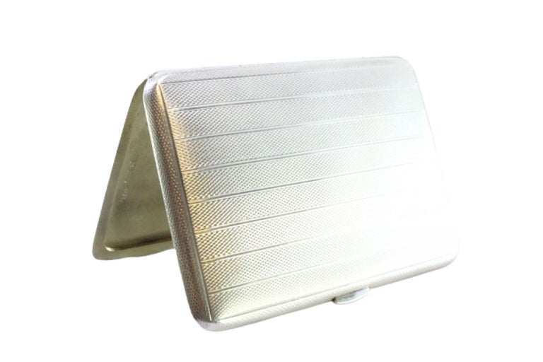 top cigarette case Guilloche silver cigarette case with bands at the top and hinged lid For  Sale at 1stDibs