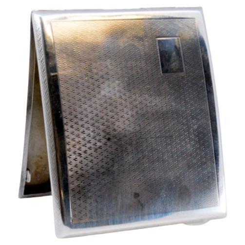 Guilloche silver cigarette case with curved monogram card 
polished edges