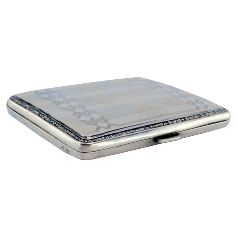 silver cigarette box with hinged lid Plain Case Monogram Card and for sale at Pamono Antique 1900 Sterling Silver Cigarette