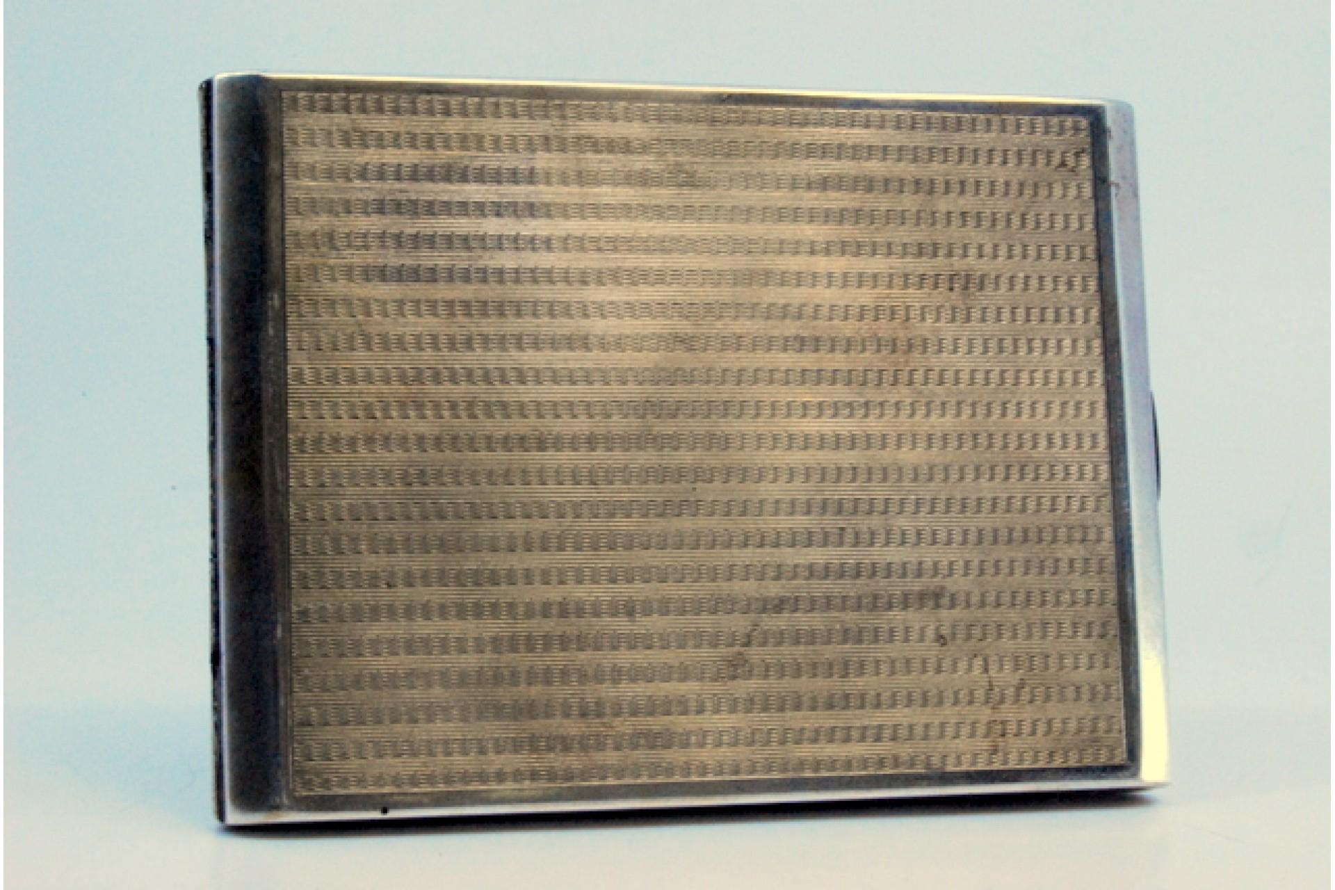 European Guilloche silver cigarette case with gold interior and hinged lid For Sale