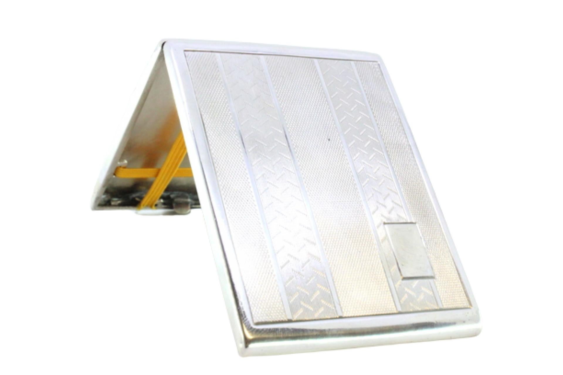 Description: Guilloche silver cigarette case with bands along the length surrounding a monogram card. Metal: Silver. Origin: European. Mark: Unreadable. Weight: 120.66 grams. Dimensions: 10.5cmx7cm. Content: 833/1000. Assay Mark: Yes, unreadable.