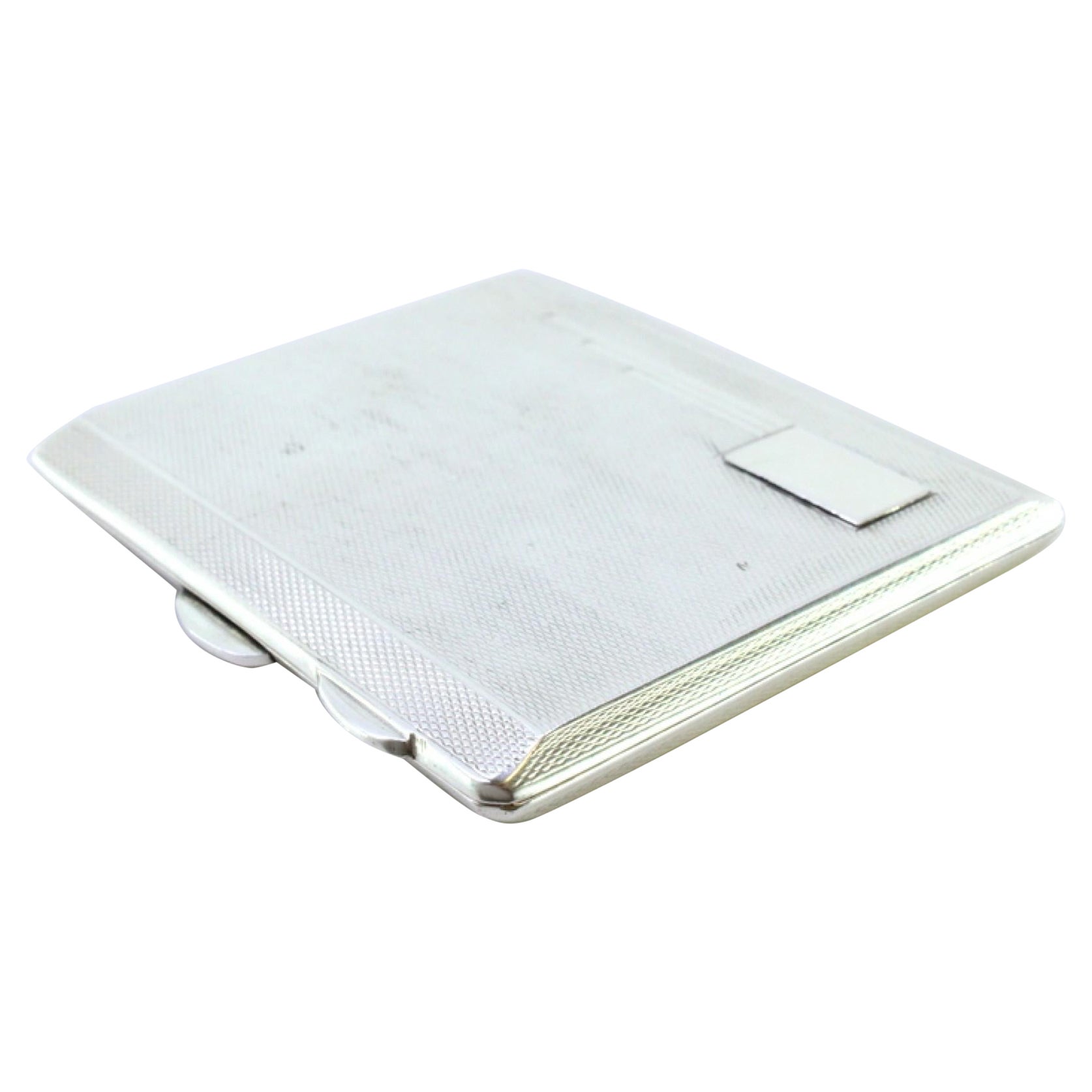 Guilloche silver cigarette case with monogram card and gold interior