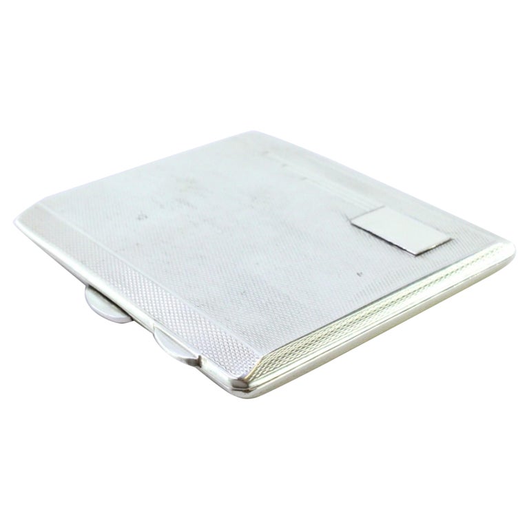 Guilloche silver cigarette case with monogram card and gold interior For  Sale at 1stDibs