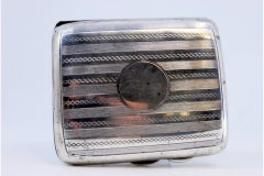 Guilloche silver cigarette case with monogram & interior holder